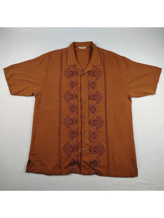 Tommy Bahama Other - Tommy Bahama Silk Embroidered Shirt Mens Large Burnt Orange